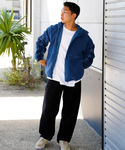 adidas(アディダス)の「adidas/アディダス フリースジャケット スリーストライプス/ハイネックジップパーカー 無地/オーバーサイズ RM015(その他アウター・メンズ・ネイビー/ベージュ/ブラック・XL/L/2XL/M/3XL)」の7枚目の写真