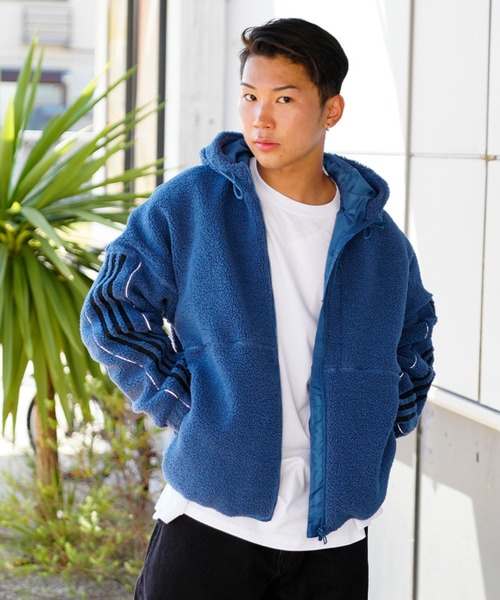 adidas(アディダス)の「adidas/アディダス フリースジャケット スリーストライプス/ハイネックジップパーカー 無地/オーバーサイズ RM015(その他アウター・メンズ・ネイビー/ベージュ/ブラック・XL/L/2XL/M/3XL)」の4枚目の写真