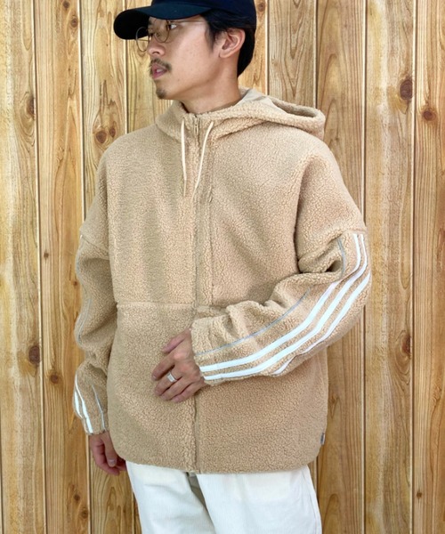 adidas(アディダス)の「adidas/アディダス フリースジャケット スリーストライプス/ハイネックジップパーカー 無地/オーバーサイズ RM015(その他アウター・メンズ・ネイビー/ベージュ/ブラック・XL/L/2XL/M/3XL)」の20枚目の写真