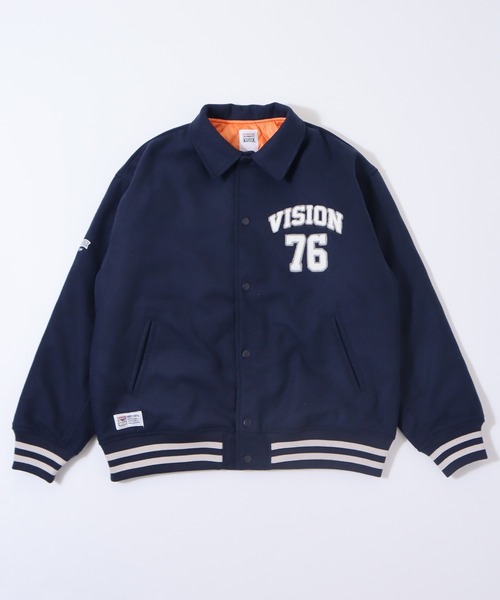 VISION STREET WEAR（ヴィジョンストリートウェア）の「【VISION STREET WEAR】ビッグシルエット メルトンコーチジャケット（スタジャン・レディース・ネイビー/ブラック/グリーン・MEDIUM/LARGE/X-LARGE）」の4枚目の写真