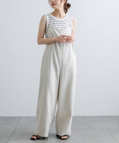 PUAL CE CIN（ピュアルセシン）の「麻テンセルストレッチサロペット（サロペット/オーバーオール・レディース・ブラック/マスタード/ナチュラル・FREE）」の3枚目の写真