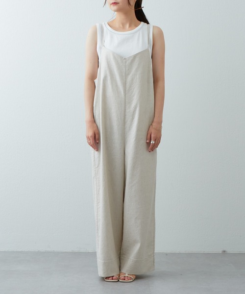 PUAL CE CIN（ピュアルセシン）の「麻テンセルストレッチサロペット（サロペット/オーバーオール・レディース・ブラック/マスタード/ナチュラル・FREE）」の8枚目の写真