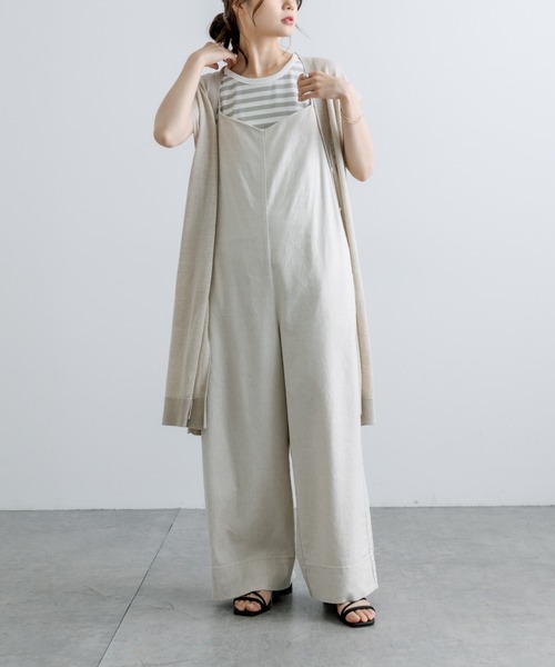 PUAL CE CIN（ピュアルセシン）の「麻テンセルストレッチサロペット（サロペット/オーバーオール・レディース・ブラック/マスタード/ナチュラル・FREE）」の4枚目の写真