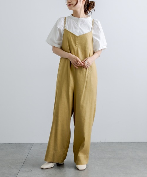 PUAL CE CIN（ピュアルセシン）の「麻テンセルストレッチサロペット（サロペット/オーバーオール・レディース・ブラック/マスタード/ナチュラル・FREE）」の7枚目の写真