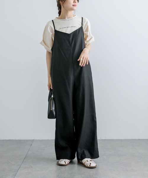 PUAL CE CIN（ピュアルセシン）の「麻テンセルストレッチサロペット（サロペット/オーバーオール・レディース・ブラック/マスタード/ナチュラル・FREE）」の5枚目の写真