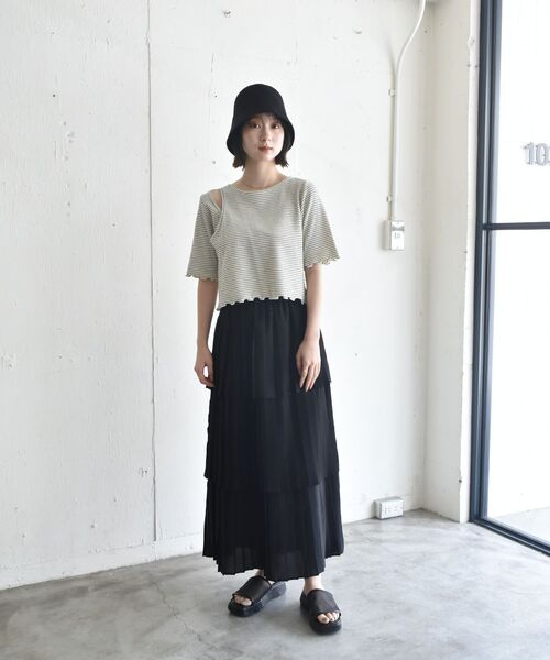 RETRO GIRL（レトロガール）の「ワッフルボーダー肩アキTee（Tシャツ/カットソー・レディース・ホワイト系その他/ブラック系その他3/グリーン系その他3・FREE）」の4枚目の写真