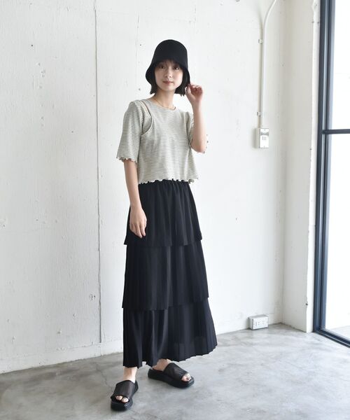 RETRO GIRL（レトロガール）の「ワッフルボーダー肩アキTee（Tシャツ/カットソー・レディース・ホワイト系その他/ブラック系その他3/グリーン系その他3・FREE）」の5枚目の写真