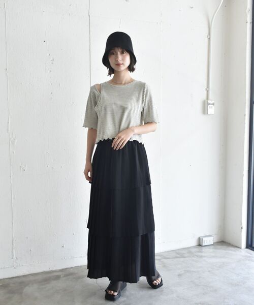 RETRO GIRL（レトロガール）の「ワッフルボーダー肩アキTee（Tシャツ/カットソー・レディース・ホワイト系その他/ブラック系その他3/グリーン系その他3・FREE）」の6枚目の写真