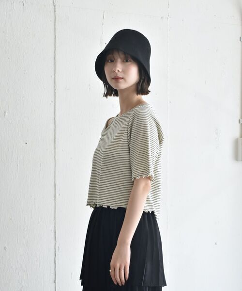 RETRO GIRL（レトロガール）の「ワッフルボーダー肩アキTee（Tシャツ/カットソー・レディース・ホワイト系その他/ブラック系その他3/グリーン系その他3・FREE）」の9枚目の写真