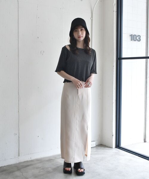RETRO GIRL（レトロガール）の「ワッフルボーダー肩アキTee（Tシャツ/カットソー・レディース・ホワイト系その他/ブラック系その他3/グリーン系その他3・FREE）」の11枚目の写真