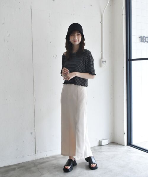 RETRO GIRL（レトロガール）の「ワッフルボーダー肩アキTee（Tシャツ/カットソー・レディース・ホワイト系その他/ブラック系その他3/グリーン系その他3・FREE）」の12枚目の写真