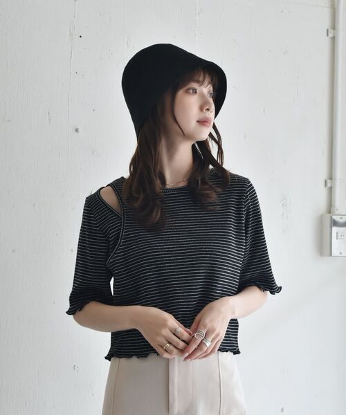 RETRO GIRL（レトロガール）の「ワッフルボーダー肩アキTee（Tシャツ/カットソー・レディース・ホワイト系その他/ブラック系その他3/グリーン系その他3・FREE）」の15枚目の写真
