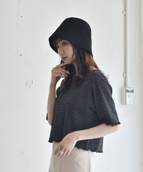 RETRO GIRL（レトロガール）の「ワッフルボーダー肩アキTee（Tシャツ/カットソー・レディース・ホワイト系その他/ブラック系その他3/グリーン系その他3・FREE）」の16枚目の写真