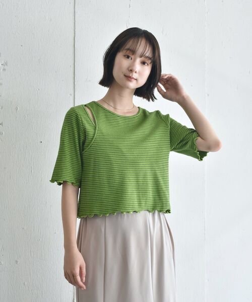 RETRO GIRL（レトロガール）の「ワッフルボーダー肩アキTee（Tシャツ/カットソー・レディース・ホワイト系その他/ブラック系その他3/グリーン系その他3・FREE）」の22枚目の写真
