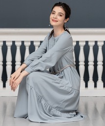 ワンピース ガウン フレア Aライン 長袖 ティアード 春 夏 秋