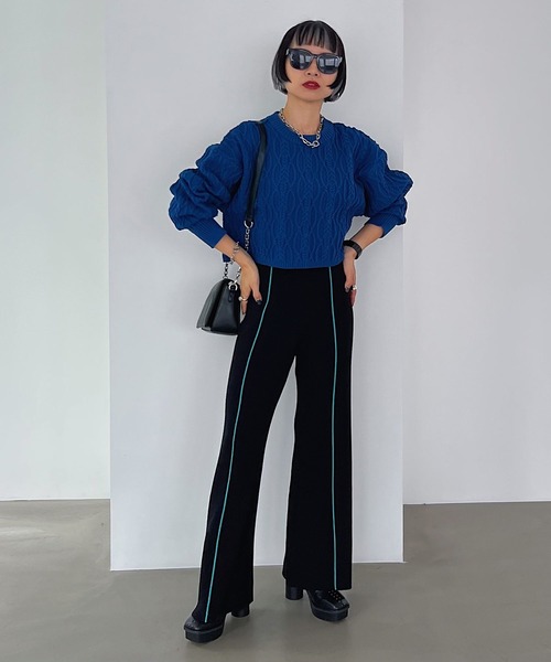 PAGEBOY（ページボーイ）の「カラーラインニットフレアパンツ（その他パンツ・レディース・ブラック/オフホワイト・FREE）」の8枚目の写真