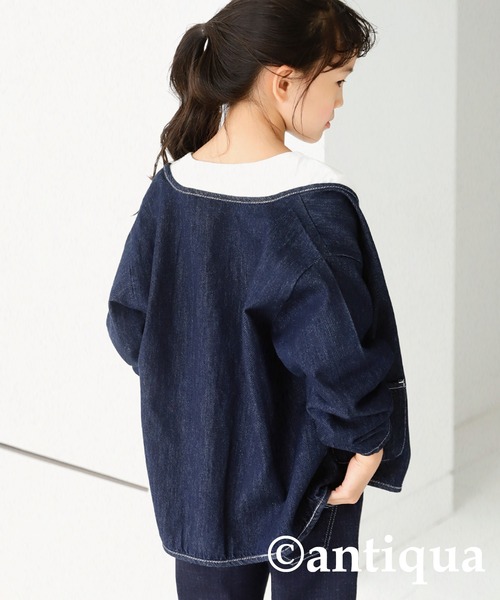 antiqua(アンティカ)の「デニムワークジャケット(デニムジャケット・キッズ・ノンウォッシュ/ライトインディゴブルー・140/160/130/150)」の16枚目の写真