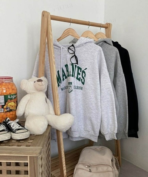 Dalfwin（ダールフィン）の「韓国ファッションMARINESロゴハーフジップ長袖オーバーサイズパーカー（パーカー・レディース・ブラック/グレー/ホワイト系その他/ホワイト系その他2/ブラック系その他/グレー系その他・ONE SIZE/FREE）」の10枚目の写真