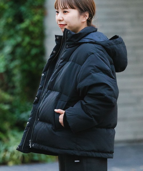 ネイビー ダウンジャケット フード付き NAVY（ネイビー）の「フード付きウールライクダウンジャケット（ダウン