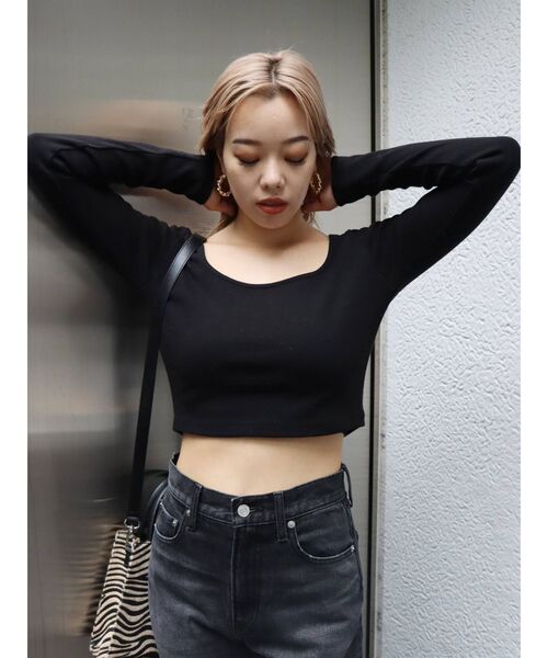 EVRIS（エヴリス）の「スクエアネッククロップドトップス（Tシャツ/カットソー・レディース・グレー/ホワイト/ブラック・FREE）」の13枚目の写真