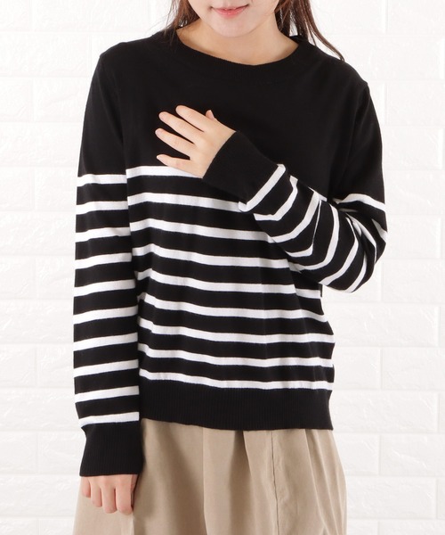 セール】クルーネックボーダーニットプルオーバー（ニット/セーター