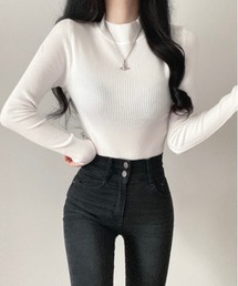 ハーフタートルネックリブ長袖ニット