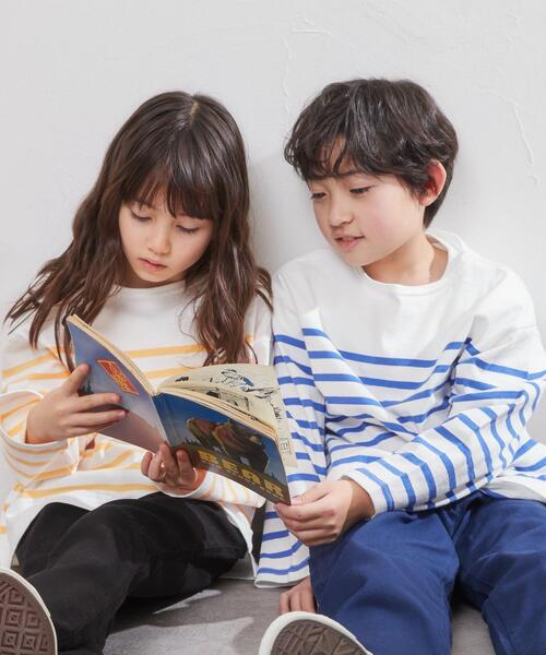 coen（コーエン）の「パネルボーダーロングスリーブTシャツ（Tシャツ/カットソー・キッズ・オレンジ/コバルトブルー・100/110/120/130/140/150）」の2枚目の写真