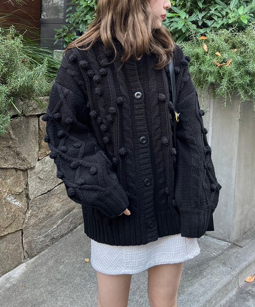 one after another NICE CLAUP(ワンアフターアナザーナイスクラップ)の「ぽこぽこゆるっとカーディガン 2023SS(カーディガン/ボレロ・レディース・ブラック/アイボリー/ピンク・FREE)」の3枚目の写真