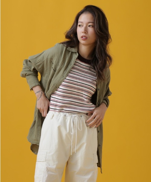 AVIREX（アヴィレックス）の「DOUBLE GAUZE WESTERN SHIRT/ ダブルガーゼ ウエスタンシャツ（シャツ/ブラウス・レディース・オリーブ/ベージュ/オレンジ・SMALL/MEDIUM）」の3枚目の写真