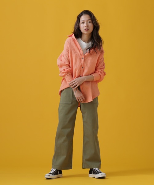 AVIREX（アヴィレックス）の「DOUBLE GAUZE WESTERN SHIRT/ ダブルガーゼ ウエスタンシャツ（シャツ/ブラウス・レディース・オリーブ/ベージュ/オレンジ・SMALL/MEDIUM）」の6枚目の写真