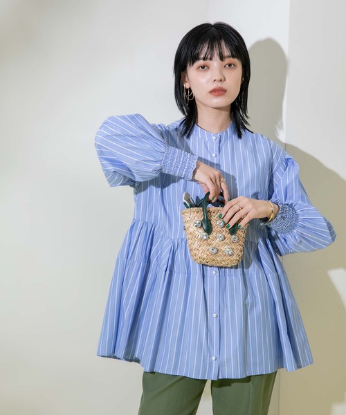 Eimee Law（エイミーロウ）の「コクーンフォルム ストライプ ブラウス（シャツ/ブラウス・レディース・ライトブルー/インディゴブルー/アイボリー・38）」の14枚目の写真