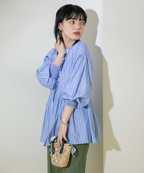 Eimee Law（エイミーロウ）の「コクーンフォルム ストライプ ブラウス（シャツ/ブラウス・レディース・ライトブルー/インディゴブルー/アイボリー・38）」の20枚目の写真