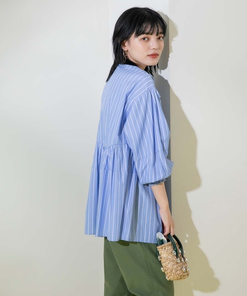 Eimee Law（エイミーロウ）の「コクーンフォルム ストライプ ブラウス（シャツ/ブラウス・レディース・ライトブルー/インディゴブルー/アイボリー・38）」の10枚目の写真