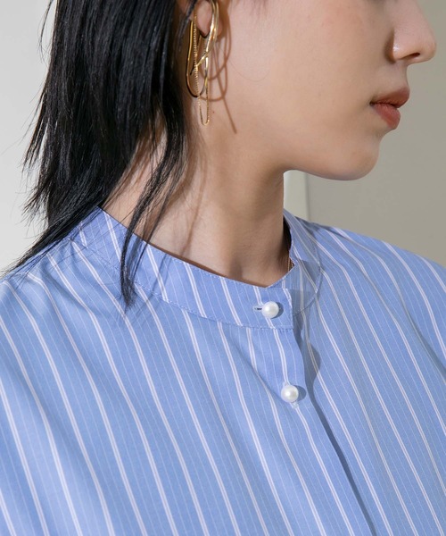 Eimee Law（エイミーロウ）の「コクーンフォルム ストライプ ブラウス（シャツ/ブラウス・レディース・ライトブルー/インディゴブルー/アイボリー・38）」の15枚目の写真