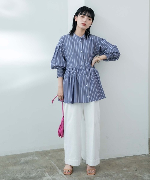 Eimee Law（エイミーロウ）の「コクーンフォルム ストライプ ブラウス（シャツ/ブラウス・レディース・ライトブルー/インディゴブルー/アイボリー・38）」の11枚目の写真