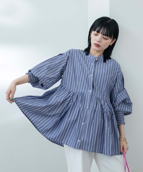 Eimee Law（エイミーロウ）の「コクーンフォルム ストライプ ブラウス（シャツ/ブラウス・レディース・ライトブルー/インディゴブルー/アイボリー・38）」の6枚目の写真