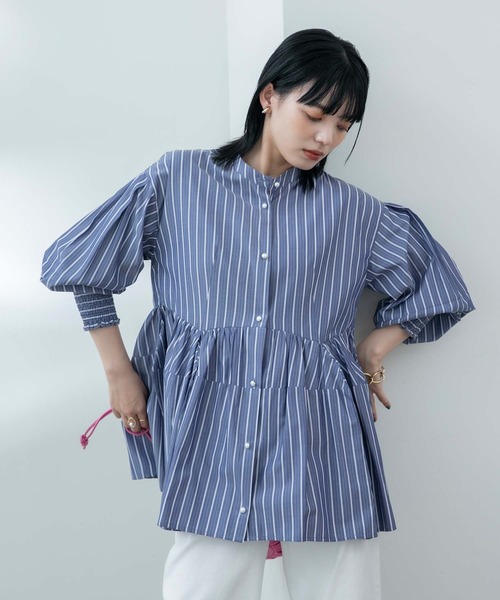 Eimee Law（エイミーロウ）の「コクーンフォルム ストライプ ブラウス（シャツ/ブラウス・レディース・ライトブルー/インディゴブルー/アイボリー・38）」の22枚目の写真