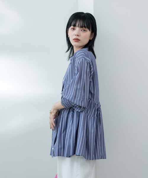 Eimee Law（エイミーロウ）の「コクーンフォルム ストライプ ブラウス（シャツ/ブラウス・レディース・ライトブルー/インディゴブルー/アイボリー・38）」の12枚目の写真