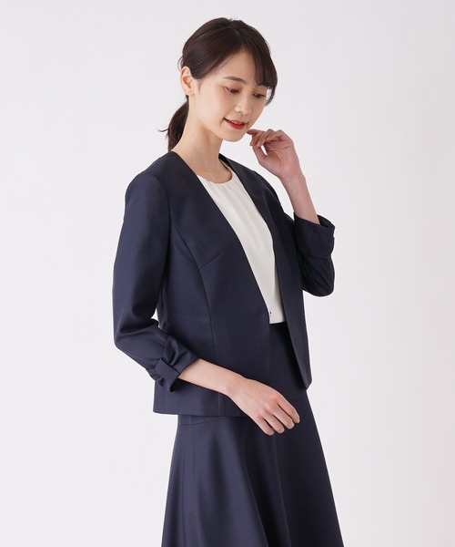 Nouque ネイビー nouque ジャケット Vネックノーカラージャケット 紺 