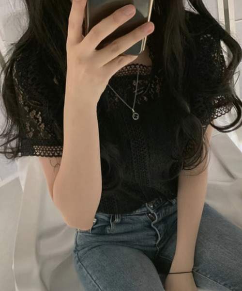 Girly Doll(ガーリードール)の「レース半袖ブラウス(シャツ/ブラウス・レディース・ベージュ/ホワイト/ピンク/ブラック・F)」の10枚目の写真