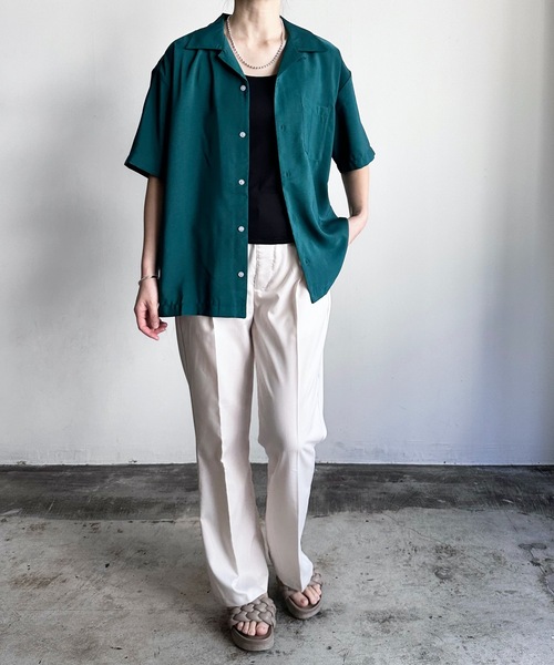 COMMON WARE(コモンウェアー)の「COMMONWARE:PE オープンカラーシャツ S/S(シャツ/ブラウス・レディース・グレイッシュベージュ/グリーン/ブラック/モカ/サックスブルー/オフホワイト・L/XL/M)」の5枚目の写真