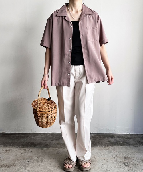 COMMON WARE(コモンウェアー)の「COMMONWARE:PE オープンカラーシャツ S/S(シャツ/ブラウス・レディース・グレイッシュベージュ/グリーン/ブラック/モカ/サックスブルー/オフホワイト・L/XL/M)」の3枚目の写真