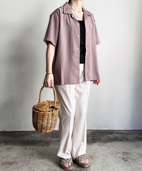COMMON WARE(コモンウェアー)の「COMMONWARE:PE オープンカラーシャツ S/S(シャツ/ブラウス・レディース・グレイッシュベージュ/グリーン/ブラック/モカ/サックスブルー/オフホワイト・L/XL/M)」の15枚目の写真