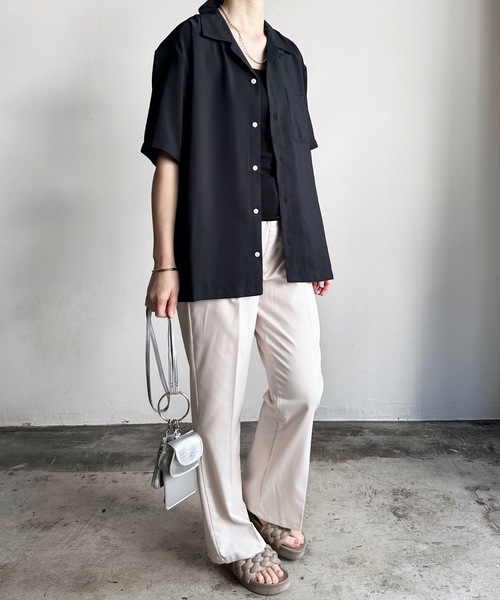 COMMON WARE(コモンウェアー)の「COMMONWARE:PE オープンカラーシャツ S/S(シャツ/ブラウス・レディース・グレイッシュベージュ/グリーン/ブラック/モカ/サックスブルー/オフホワイト・L/XL/M)」の12枚目の写真
