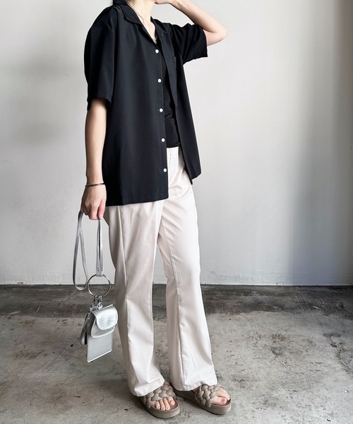 COMMON WARE(コモンウェアー)の「COMMONWARE:PE オープンカラーシャツ S/S(シャツ/ブラウス・レディース・グレイッシュベージュ/グリーン/ブラック/モカ/サックスブルー/オフホワイト・L/XL/M)」の14枚目の写真