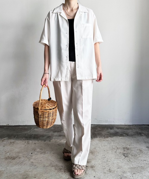COMMON WARE(コモンウェアー)の「COMMONWARE:PE オープンカラーシャツ S/S(シャツ/ブラウス・レディース・グレイッシュベージュ/グリーン/ブラック/モカ/サックスブルー/オフホワイト・L/XL/M)」の8枚目の写真