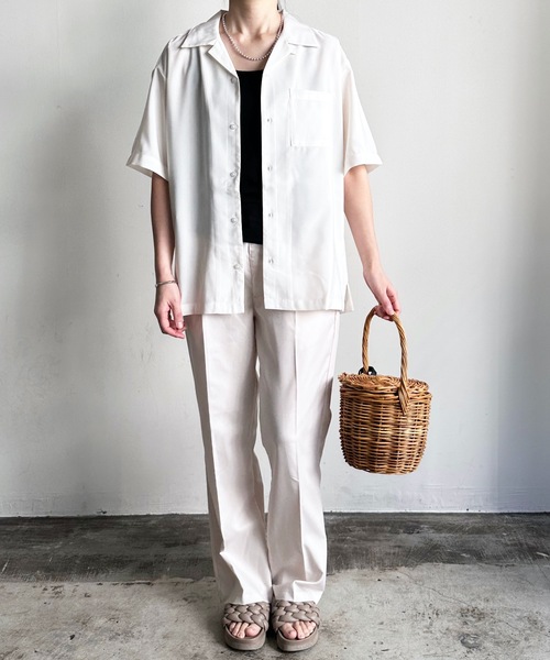 COMMON WARE(コモンウェアー)の「COMMONWARE:PE オープンカラーシャツ S/S(シャツ/ブラウス・レディース・グレイッシュベージュ/グリーン/ブラック/モカ/サックスブルー/オフホワイト・L/XL/M)」の9枚目の写真