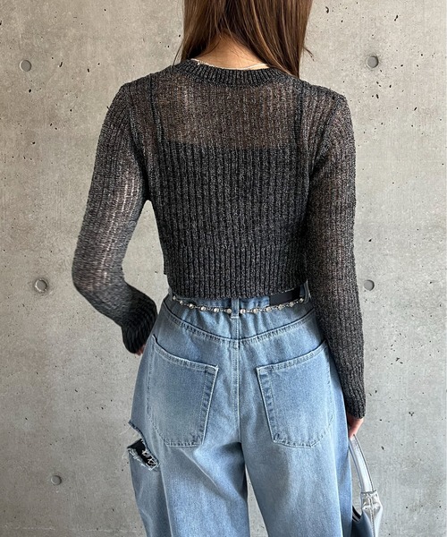 EPIMI E'PIMMY（エピミエピミー）の「透かし編みコンパクトクルーカーディガン（カーディガン/ボレロ・レディース・ベージュ/ミント/ピンクベージュ/ブラック・MEDIUM）」の7枚目の写真