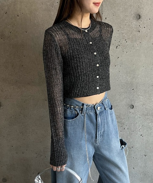 EPIMI E'PIMMY（エピミエピミー）の「透かし編みコンパクトクルーカーディガン（カーディガン/ボレロ・レディース・ベージュ/ミント/ピンクベージュ/ブラック・MEDIUM）」の8枚目の写真