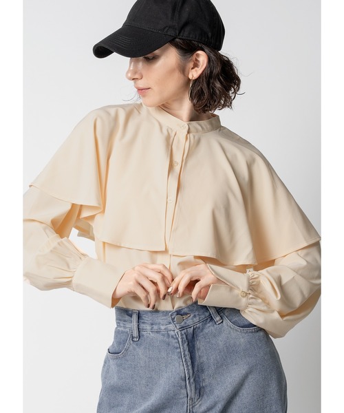 Adoon plain（アドーンプレーン）の「ケープブラウス（シャツ/ブラウス・レディース・ホワイト/ライトイエロー/ブルー/ブラック・FREE）」の4枚目の写真